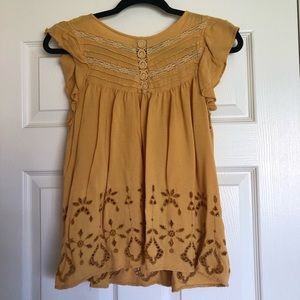 American Eagle Long Yellow Flowy Blouse